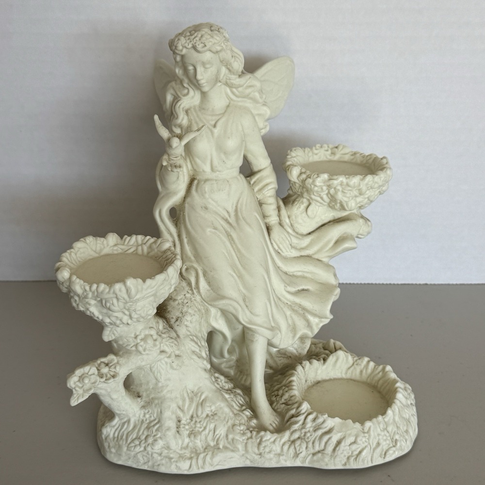 PartyLite Ariana's Garden Fairy Bisque 3 Tea Light Candle Holder Figurine White